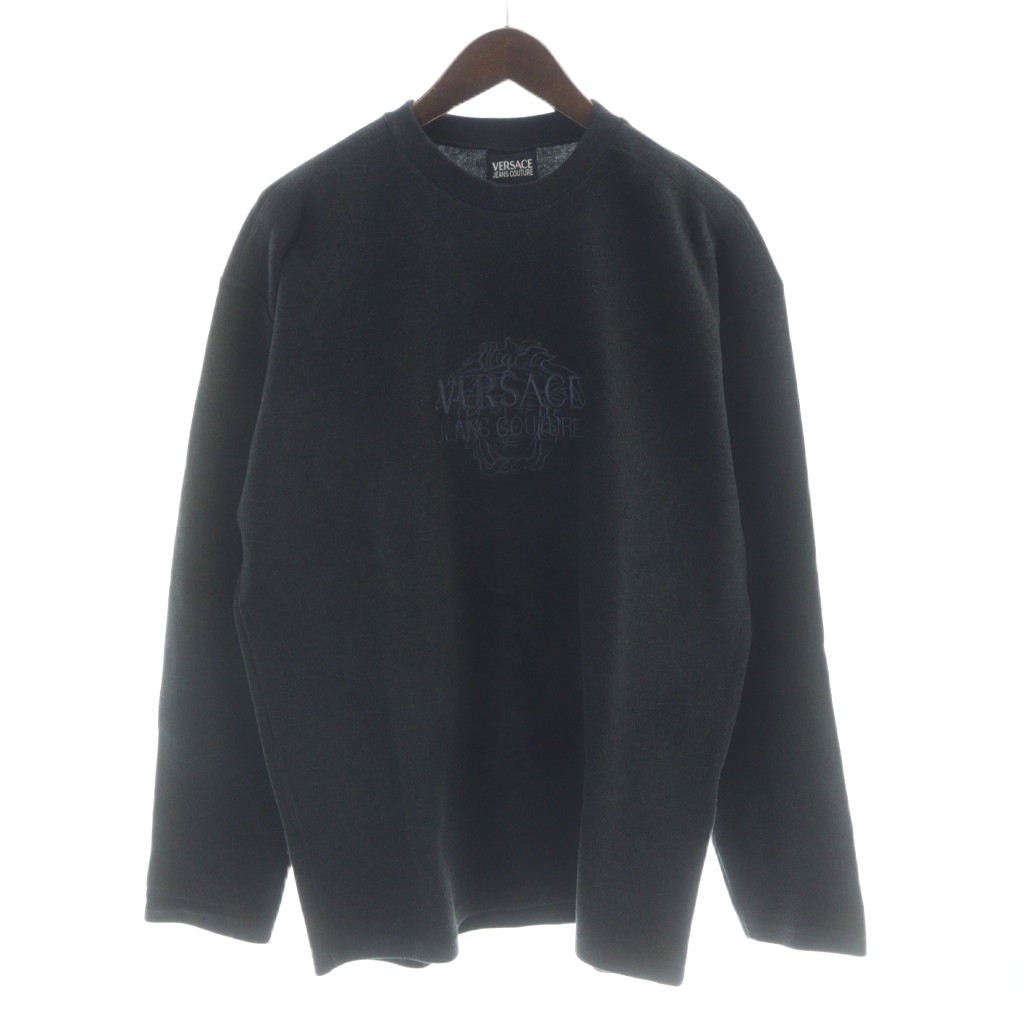 【中古】ヴェルサーチジーンズ VERSACE JEANS COUTURE イタリア製 汗水 調教師 メデューサ ロゴタイプ 刺しゅう M 薄墨色 /MW ■GY18 メンズ 【ベクター 古着】 260214