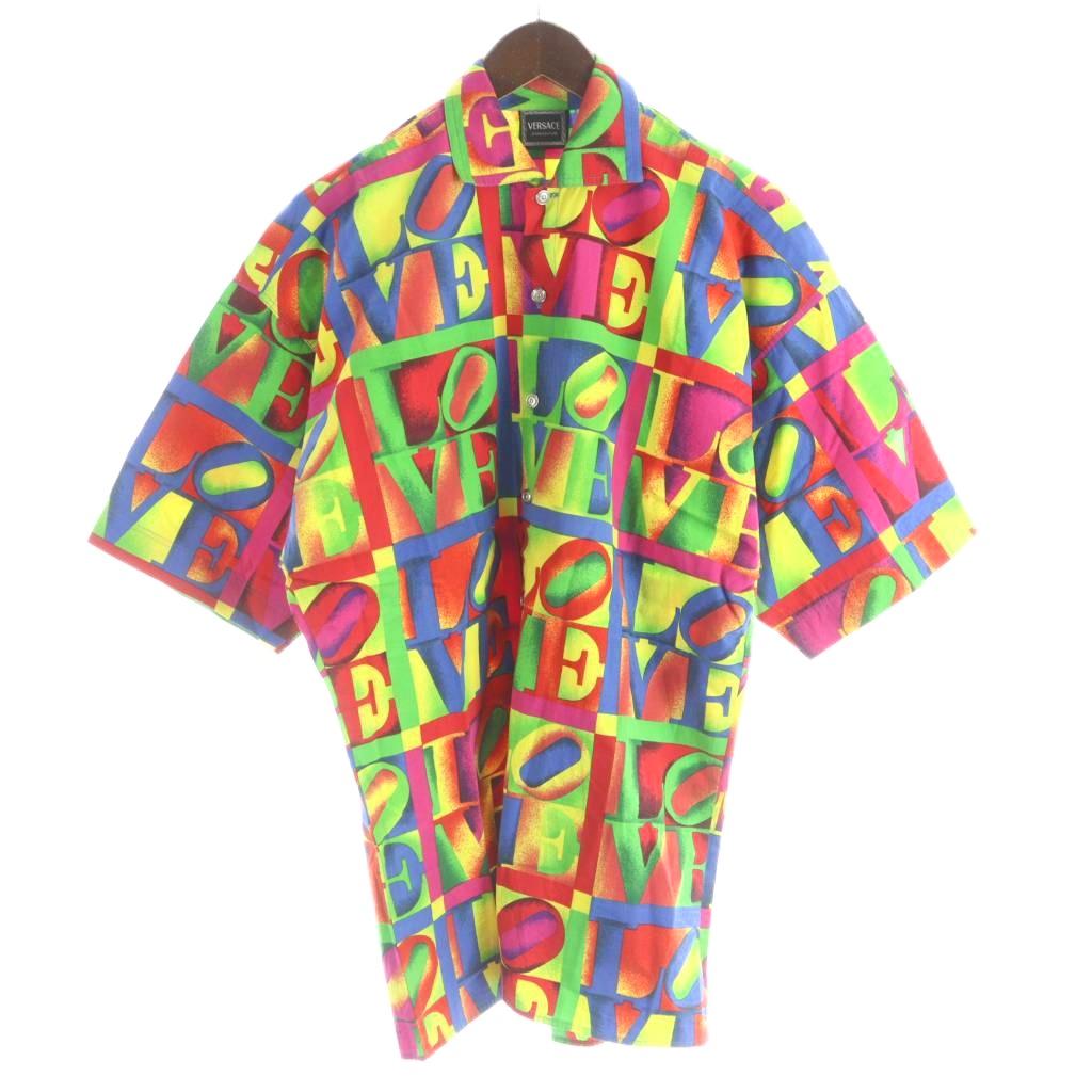【中古】ヴェルサーチジーンズ VERSACE JEANS COUTURE イタリア製 カジュアルシャツ グラフィックプリントシャツ 半袖 総柄 XS マルチカラー /MW ■GY18 メンズ 【ベクトル 古着】 260226