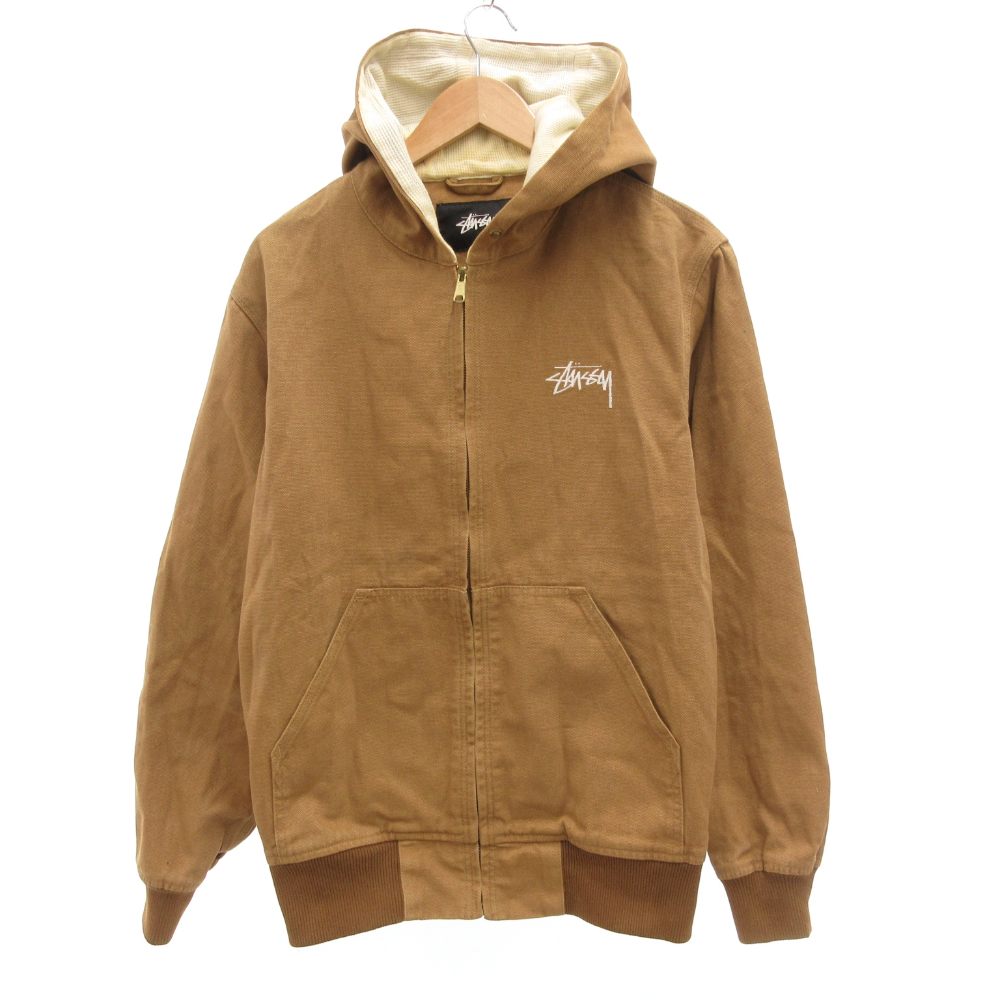【中古】ステューシー STUSSY 活動的 上衣 ボンネット パーカー ジップアップ 合鴨出どころ ロゴタイプ 刺しゅう L 茶 赤銅色 /JS ■GY18 メンズ 【ベクター 古着】 260219