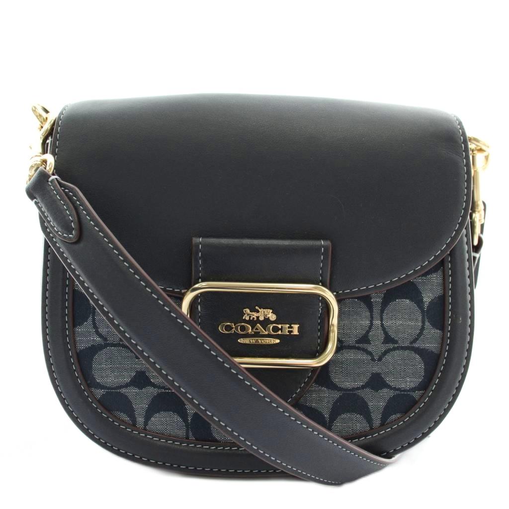 【中古】コーチ職 COACH ショルダーバッグ ジーンズ 帆布 なめし革 書き判 ロゴタイプ ゴールド金具 紺 米国海軍 CH143 /XZ ■GY18 レディース 【ベクター 古着】 260212