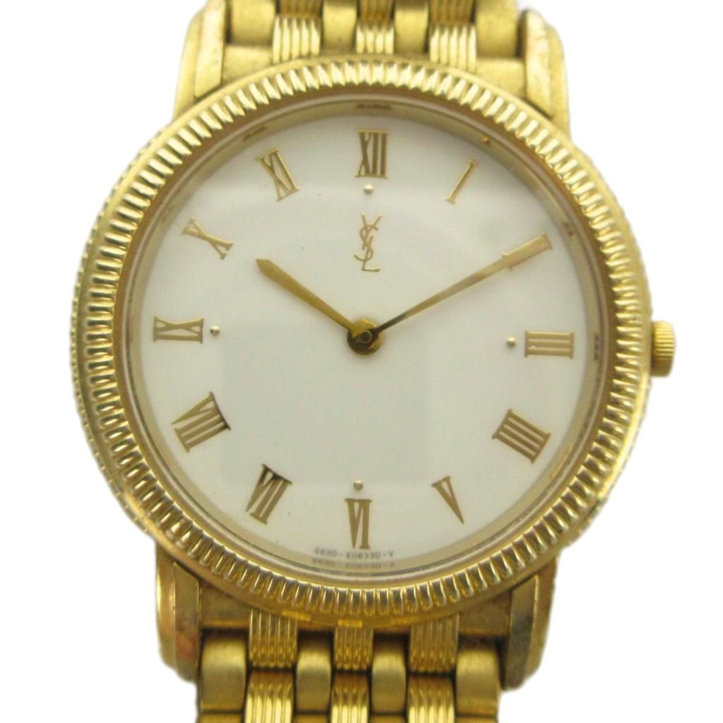 【中古】イヴサンローラン YVES SAINT LAURENT 4625-E67790 腕時計 ウォッチ クォーツ ローマン 白文字盤 ロゴ ゴールド色 ■GY18 /MQ メンズ 【ベクトル 古着】 260416