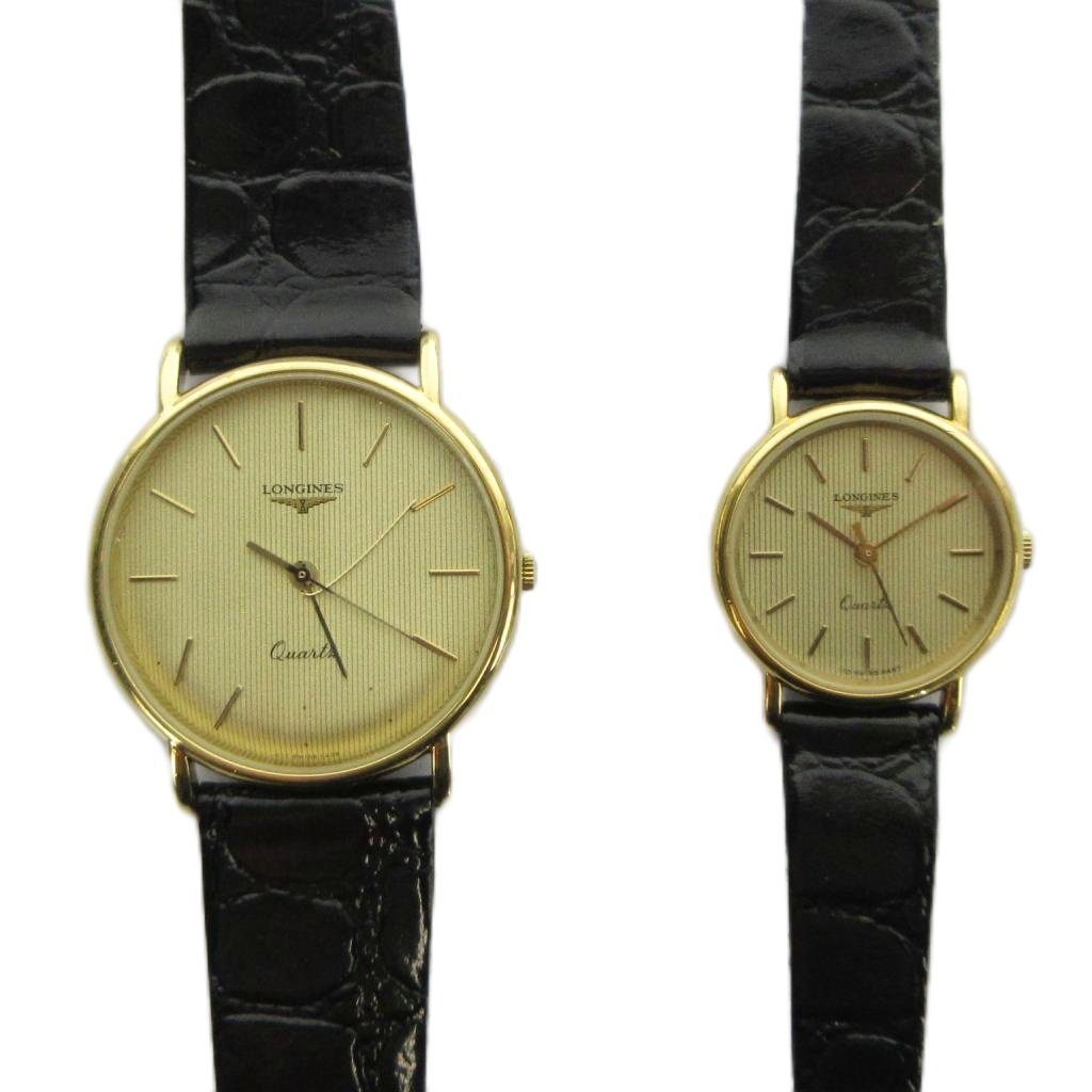 【中古】ロンジン LONGINES ペアウォッチ ウオッチ 石英 御覧になる ラウンド なめし革三尺帯 ロゴタイプ ゴールド色 ■GY18 /MQ メンズ レディース 【ベクター 古着】 260420
