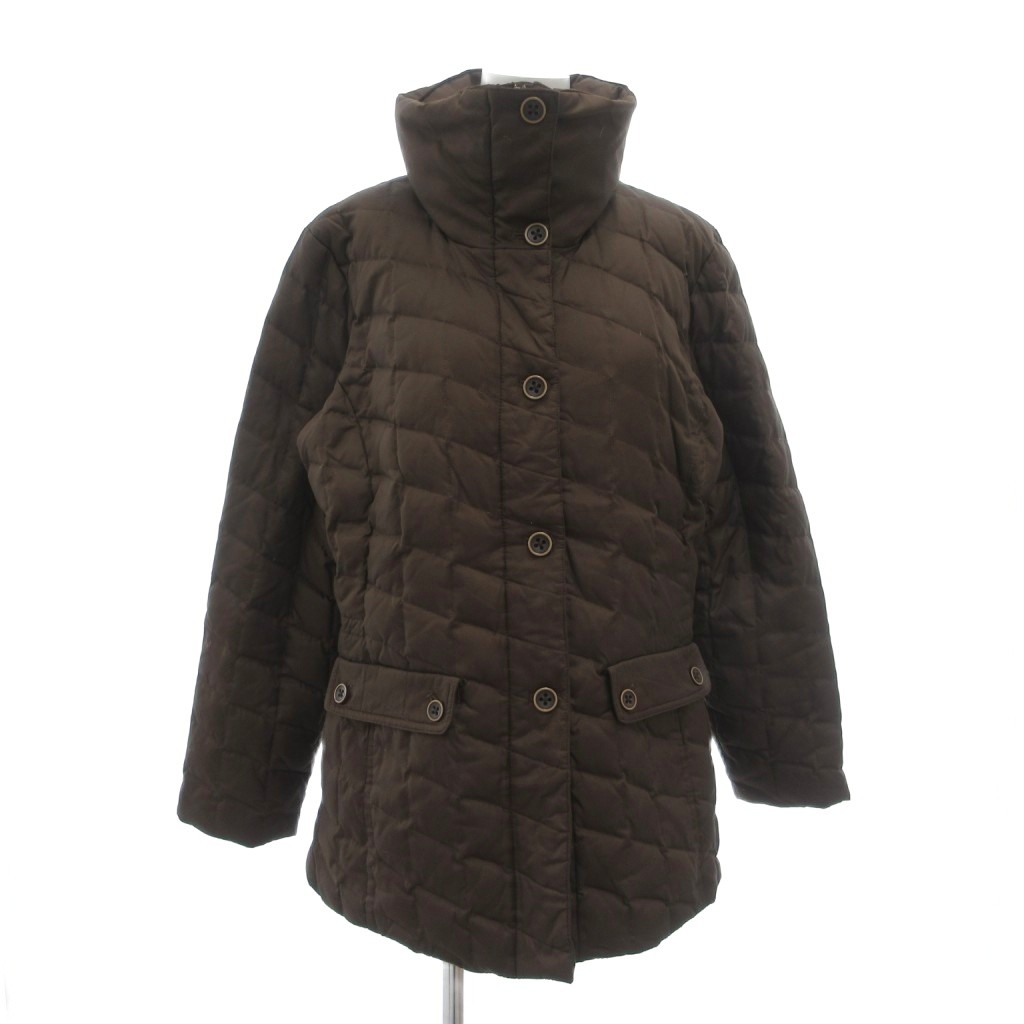 【中古】エディーバウアー EDDIE BAUER プレミアムグースダウン ダウンジャケット L キルティング スタンドカラー ミドル丈 茶 ブラウン /NU レディース 【ベクトル 古着】 260223