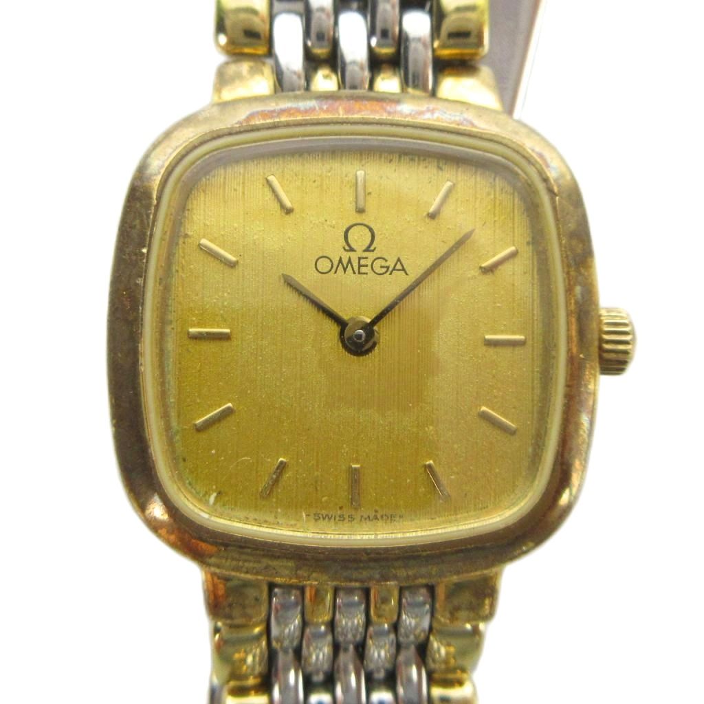 【中古】ゼロ OMEGA De Ville 天魔波旬 ウオッチ ヴィンテージ アンティーク ご覧なさる 石英 真四角 ゴールド色合い 金色 しろがね色色合い しろがね色 ■GY04 /MQ レディース 【ベクター 古着】 260422