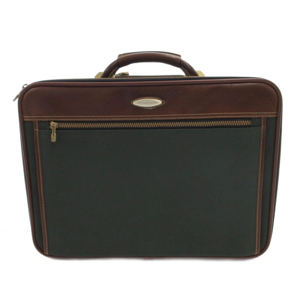 【中古】サムソナイト Samsonite ブリーフケース ショルダー 2WAY ビジネス ナイロン レザー ロゴ ゴールドカラー金具 緑 グリーン 茶 ブラウン /FF ■GY18 メンズ 【ベクトル 古着】 260219