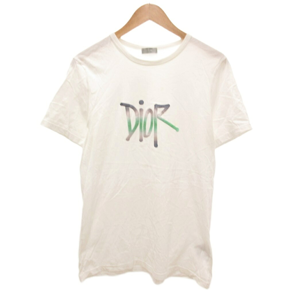 【中古】クリスチャンディオール Dior 20AW SHAWN STUSSY 共同研究 プルオーバー L 白 白いこと ロゴタイプ刷り上げる ラウンドのど首 半袖 033j600d0589 /JS ■GY42 メンズ 【ベクター 古着】 260220