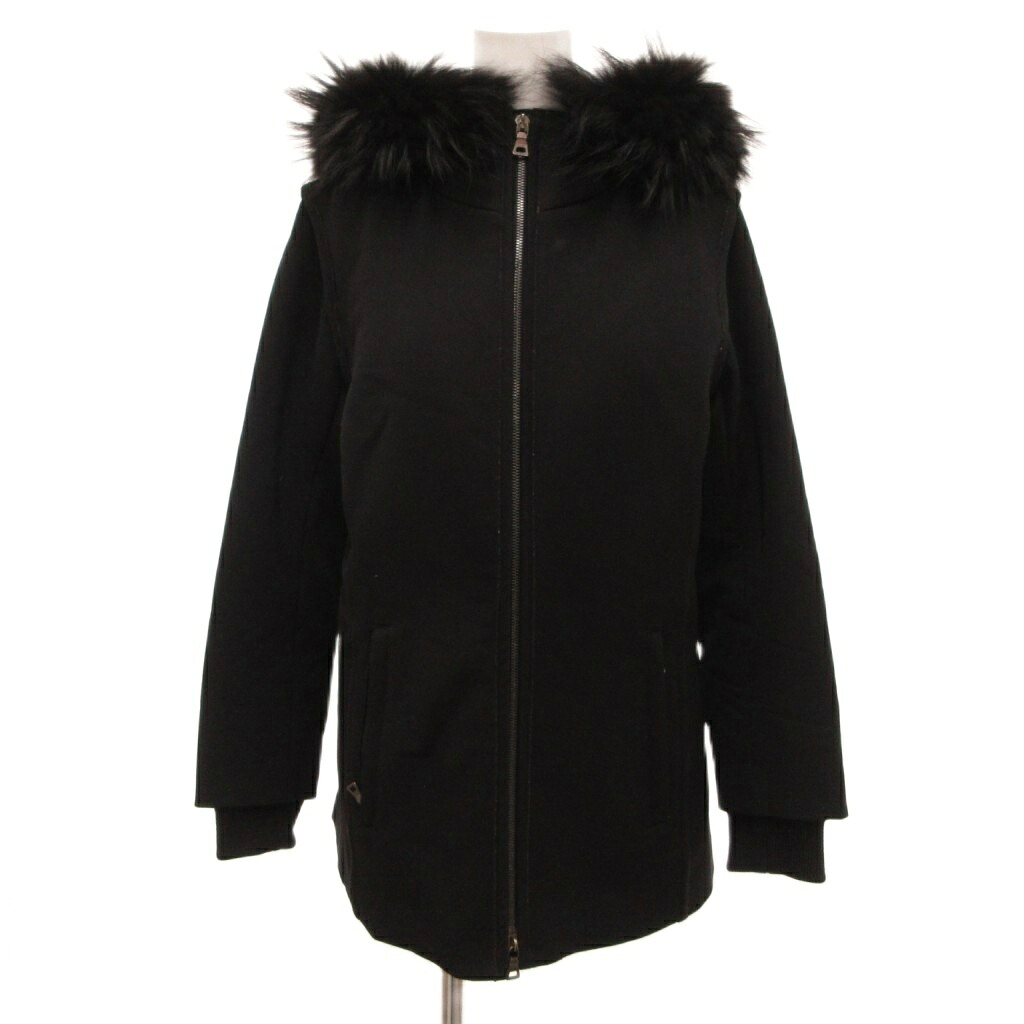 【中古】プラダスポーツ PRADA SPORT ジップコート 中綿 毛皮 ラクーンファー フード ミドル丈 42 黒 ブラック /JS ■GY42 レディース 【ベクトル 古着】 260224｜ブランド古着の買取販売ベクトル