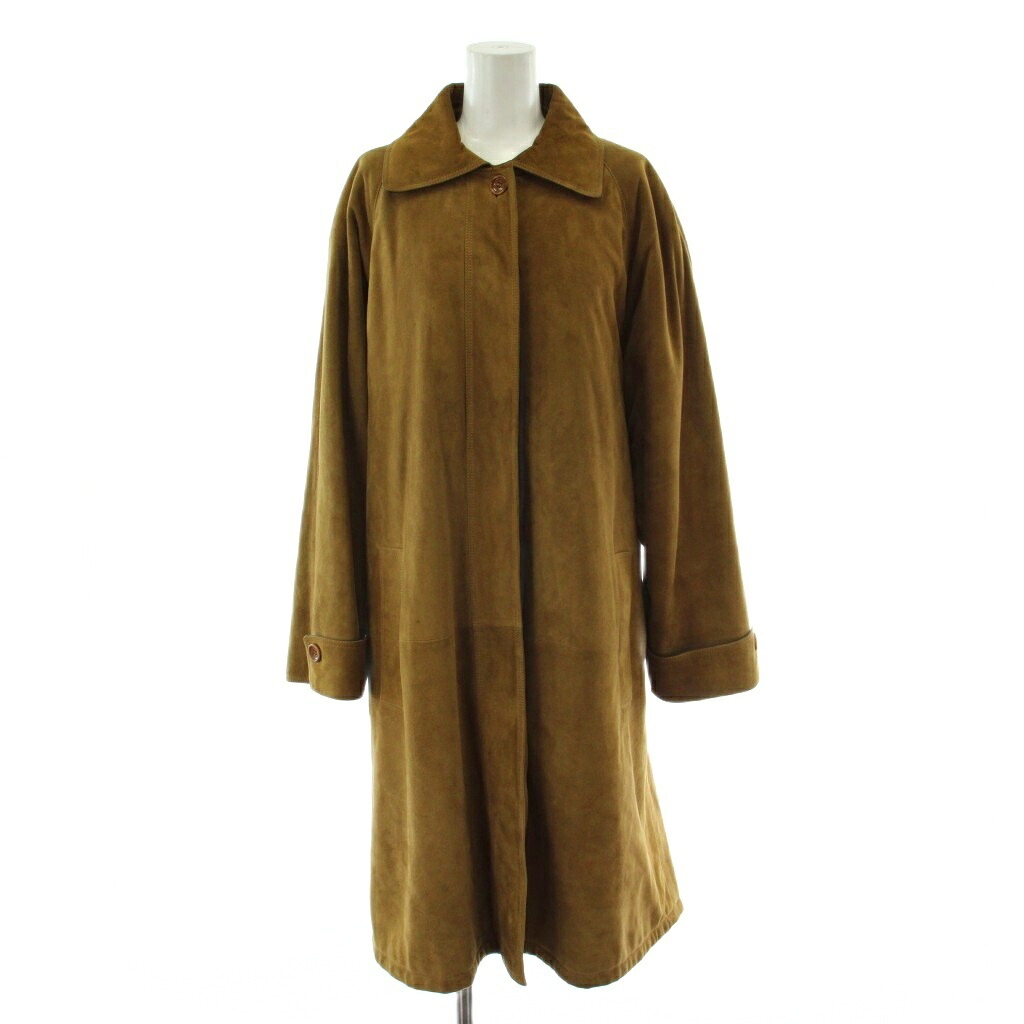 【中古】ロエベ LOEWE ステンカラーコート 40 スエード レザー 茶 ブラウン 長袖 ヴィンテージ スペイン製 ロング丈 /PP ■GY42 レディース 【ベクトル 古着】 260220