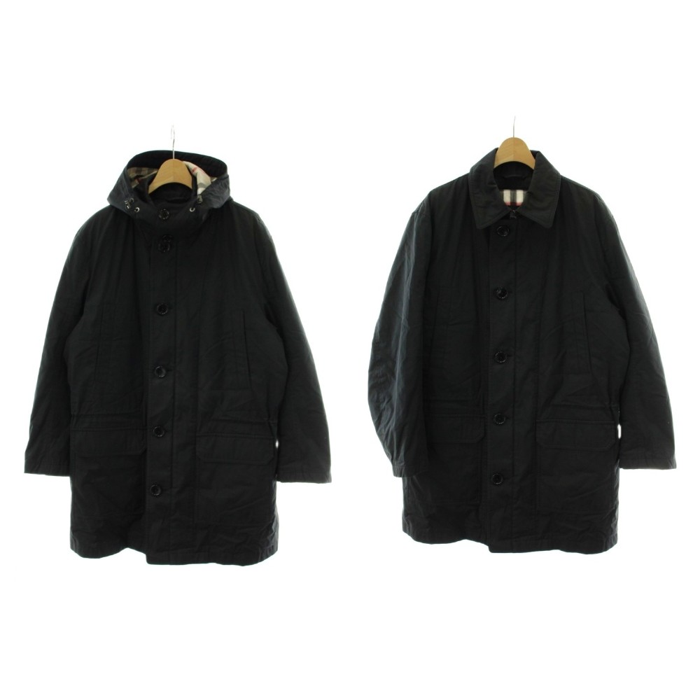 【中古】赤ちょうちんバリー 英国の首都 BURBERRY LONDON 中綿厚地の外套 ノバチェック LL 黒 黒いこと ステンカラー ボンネット ラインドライブ付き添い人 長袖 A1C69-222-09 /PP ■GY42 メンズ 【ベクター 古着】 260219
