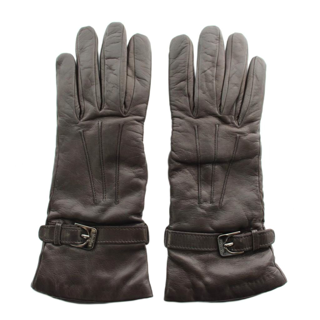 【中古】マックスマーラ MAX MARA 手袋 グローブ 5本指 レザー ロゴ 茶色 ブラウン /XZ ■GY18 レディース 【ベクトル 古着】 260214