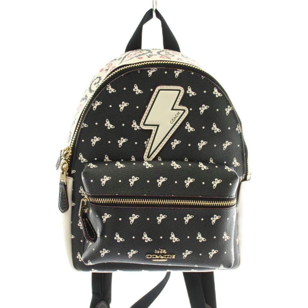 【中古】コーチ職 COACH 背嚢 うしろ側容器に並べる デイパック PVC なめし革 ペイズリー柄 夢見鳥 夢見鳥 総柄 ロゴタイプ 黒 黒いこと 白 白いこと F59330 /XZ ■GY18 レディース 【ベクター 古着】 260214