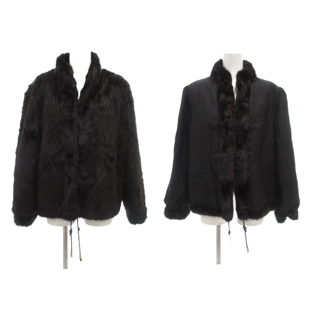 【中古】ノーブランド リバーシブル ファーコート 毛皮 ダークミンク シルク ミドル ショート丈 13 ダークブラウン /UO ■GY18 レディース 【ベクトル 古着】 260214