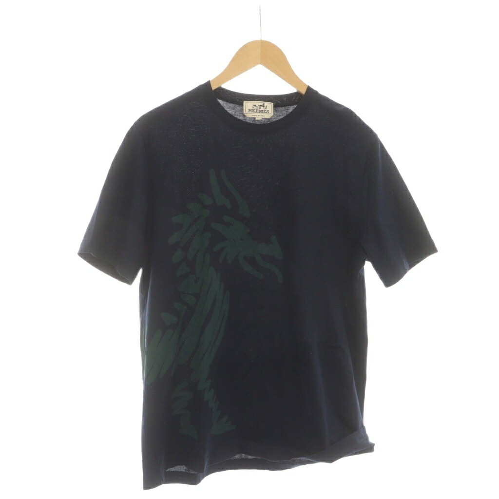 【中古】エルメス HERMES プルオーバー カットソー 半袖 ロゴタイプ L 紺 米国海軍 ■GY40 /MQ メンズ 【ベクター 古着】 260222