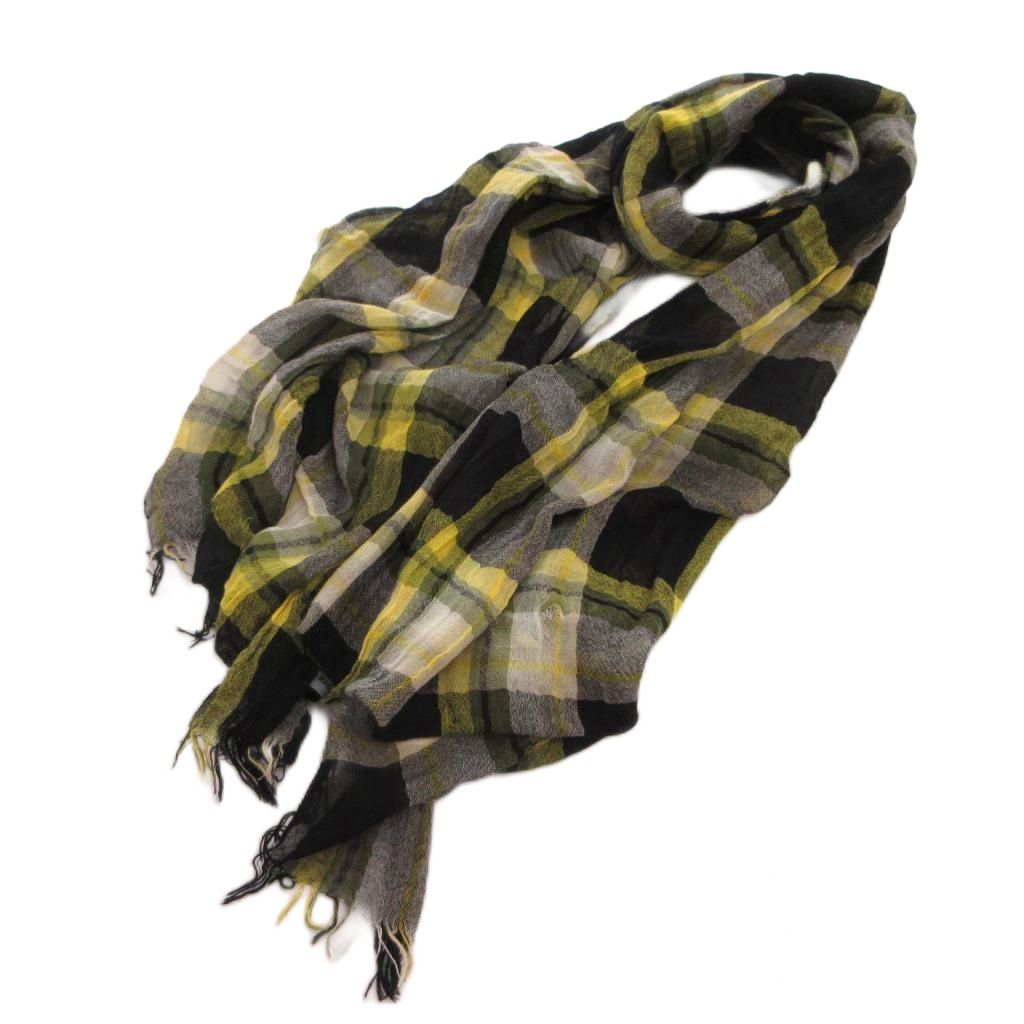 【中古】ジルサンダー JIL SANDER ストール マフラー フリンジ チェック 黒 ブラック 黄 イエロー /FF ■GY40 レディース 【ベクトル 古着】 260306