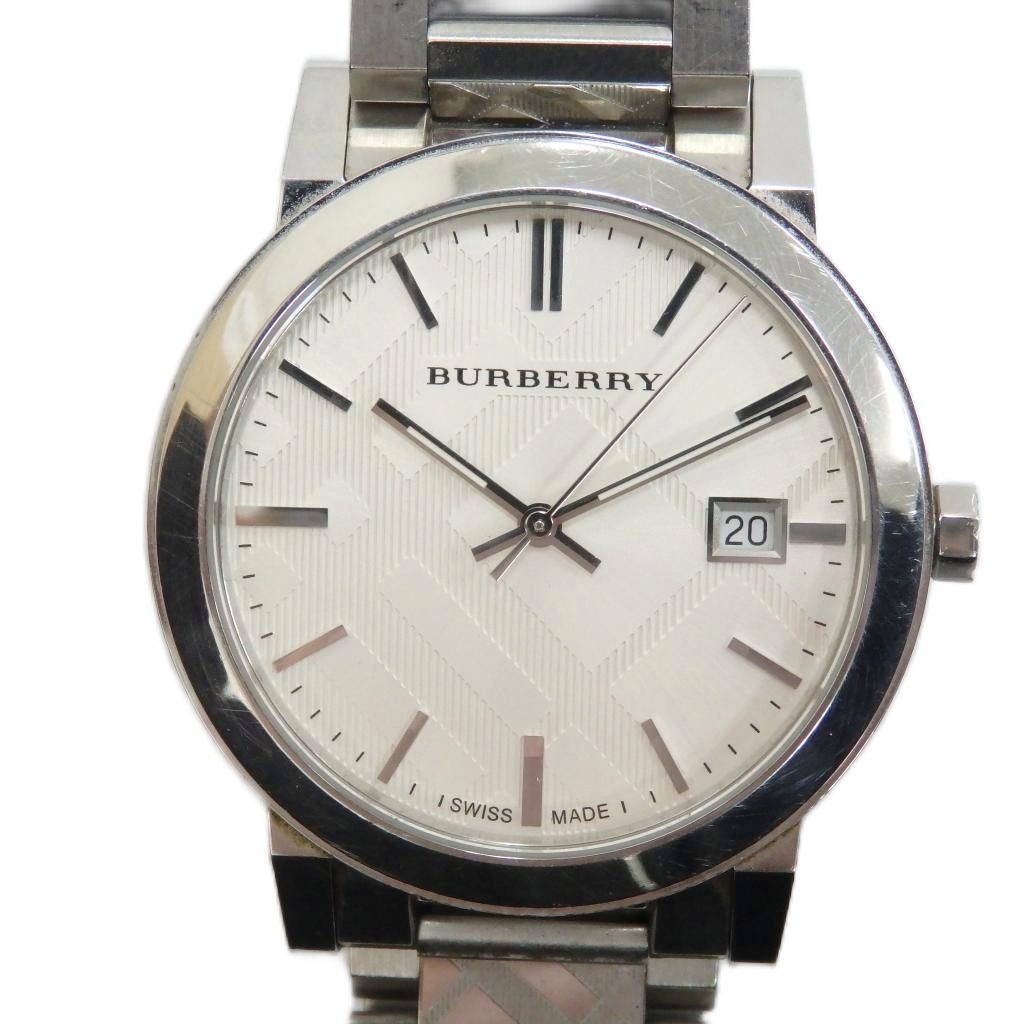 【中古】赤ちょうちんバリー BURBERRY BU9037 ウオッチ ご覧なさる 石英 ロゴタイプ 暦付き添い人 デイト 白文字記号盤 しろがね色色 ■GY18 /MQ メンズ 【ベクター 古着】 260222