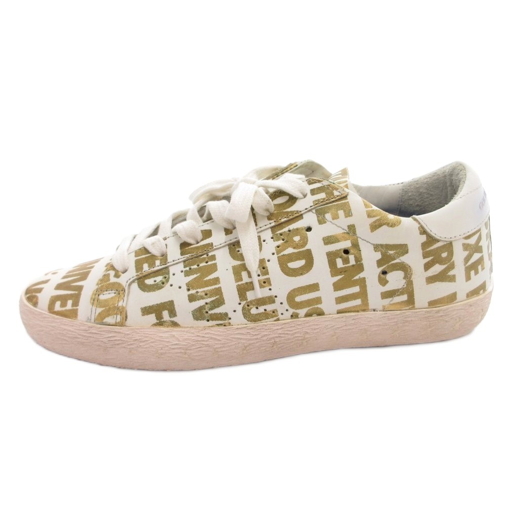 【中古】ゴールデングース GOLDEN GOOSE スニーカー シューズ ローカット アルファベット柄 総柄 レザー 革 35 白 ホワイト /FF ■GY18 レディース 【ベクトル 古着】 260224