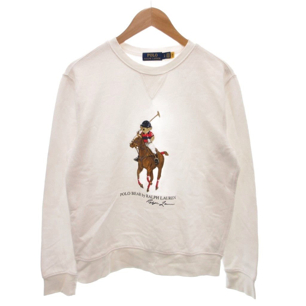 【中古】ポロ ラルフローレン POLO RALPH LAUREN 流汗 調教師 ポロベア Vガゼット 長袖 S 白 白いこと /FF ■GY18 メンズ 【ベクター 古着】 260223