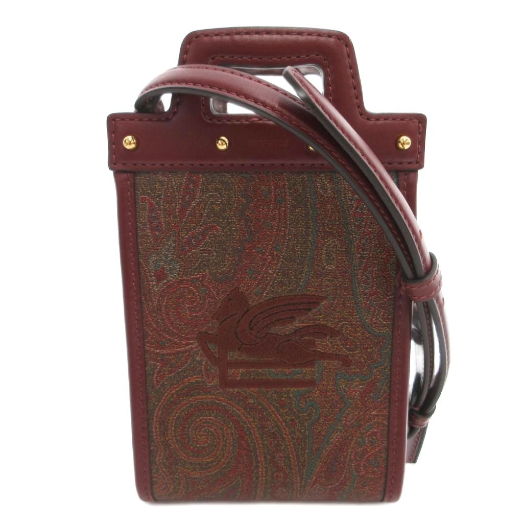【中古】エトロ ETRO ショルダーバッグ ハンド 2WAY ロゴ刺繍 ペイズリー レザー ボルドー 1P074-7567 /FF ■GY18 レディース 【ベクトル 古着】 260224