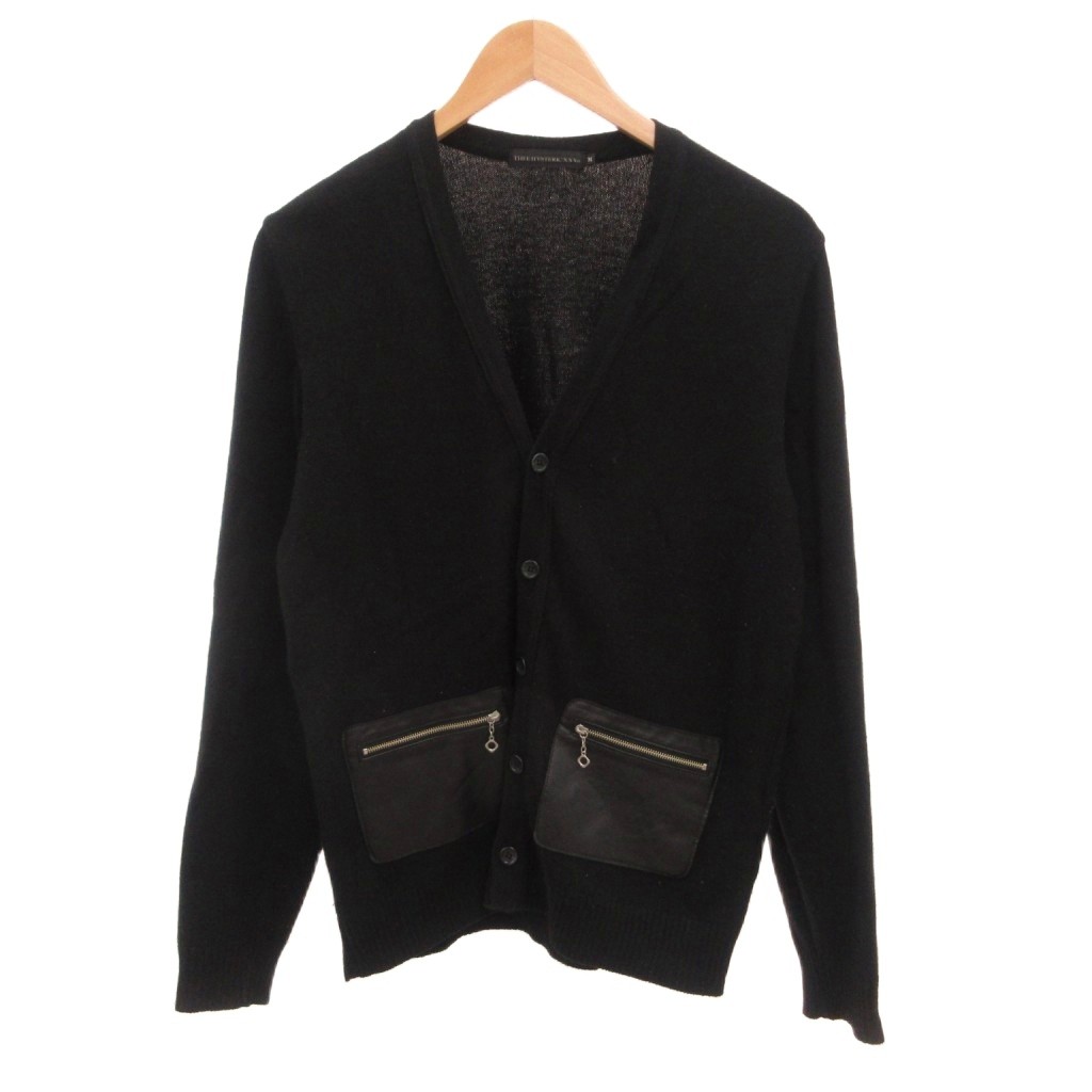 【中古】ジィ ヒステリック トリプルエックス Thee Hysteric XXX カーディガン ウール アンゴラ混 レザー エルボーパッチ M 黒 ブラック /JS ■GY18 メンズ 【ベクトル 古着】 260323