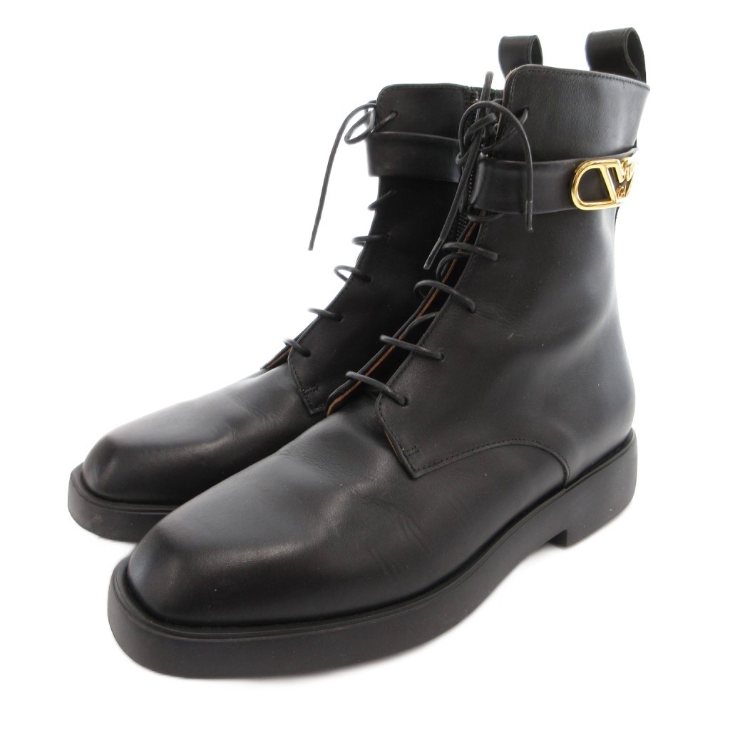 【中古】エンポリオアルマーニ EMPORIO ARMANI ショートブーツ レザー ロゴ サイドジップ レースアップ 37 黒 ブラック EW000423 /FF ■GY18 レディース 【ベクトル 古着】 260224｜ブランド古着の買取販売ベクトル