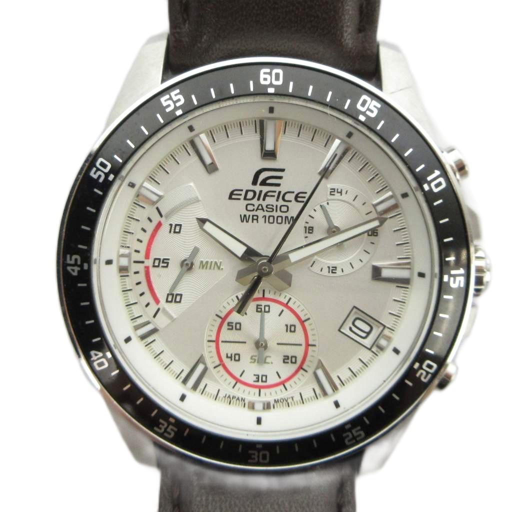 【中古】カシオ CASIO EDIFICE エディフィス EFV-540 ウオッチ 御覧になる 石英 クロノグラフ なめし革三尺帯 暦付き添い人 しろがね色色 ■GY18 /MQ メンズ 【ベクター 古着】 260414