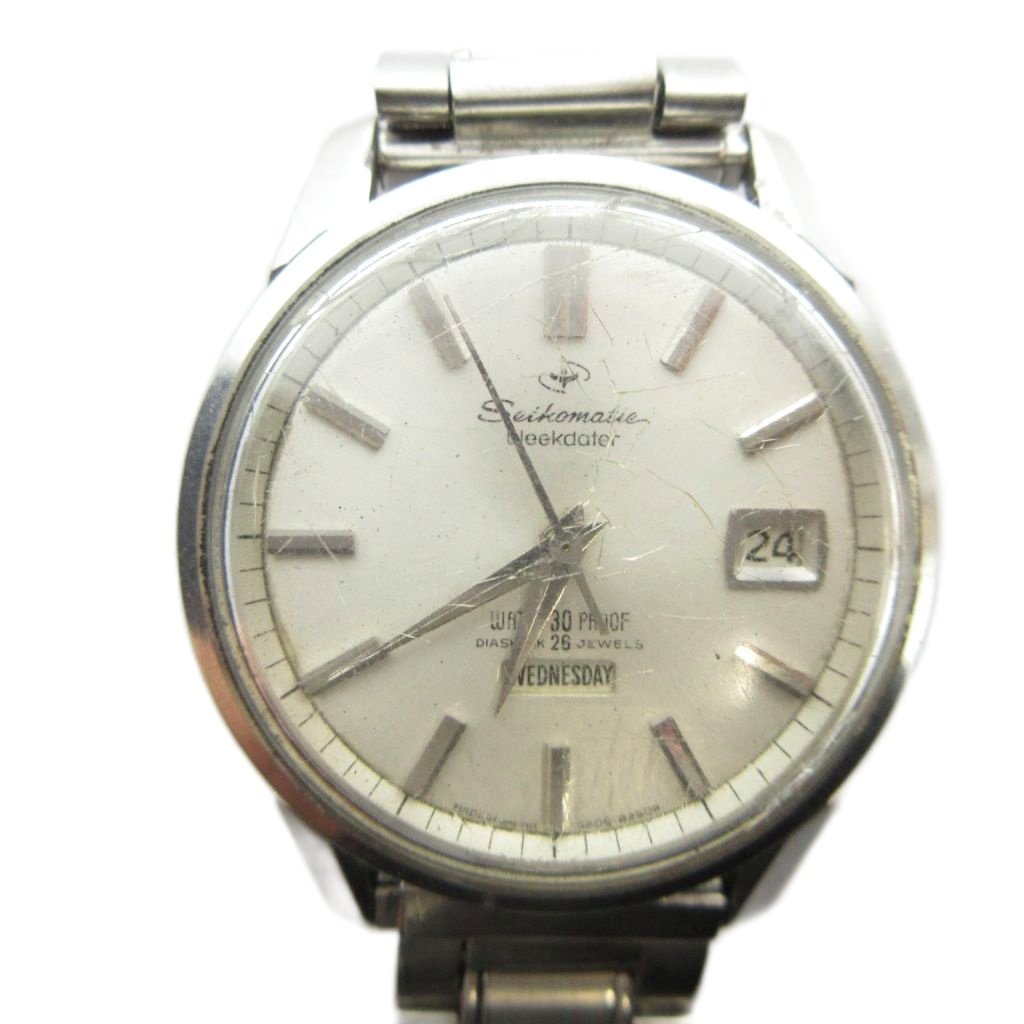 【中古】セイコー SEIKO matic Weekdater マチック ウィークデーター 6206-8990 腕時計 ヴィンテージ アンティーク ウォッチ 自動巻き 26石 デイデイト カレンダー付き イルカ シルバー色 ■GY18 /MQ メンズ 【ベクトル 古着】 260327