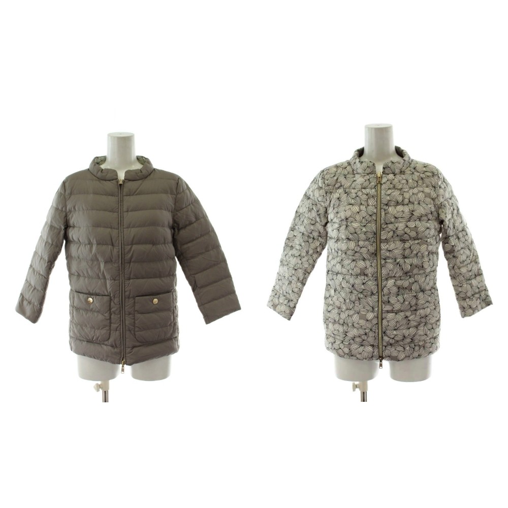 【中古】ヘルノ HERNO ダウンジャケット 40 グレージュ リバーシブル 花柄 長袖 18204-17070-1 /PP ■GY19 レディース 【ベクトル 古着】 260220