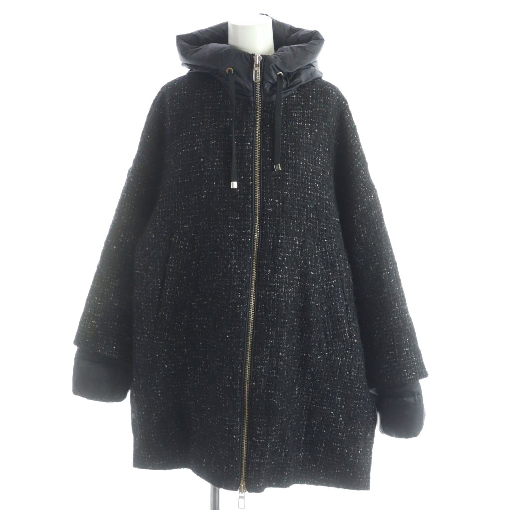 【中古】デュノ DUNO ダウンコート ツイード モヘヤ混 アルパカ混 40 S 黒 ブラック JW531E /MW ■GY19 レディース 【ベクトル 古着】 260220