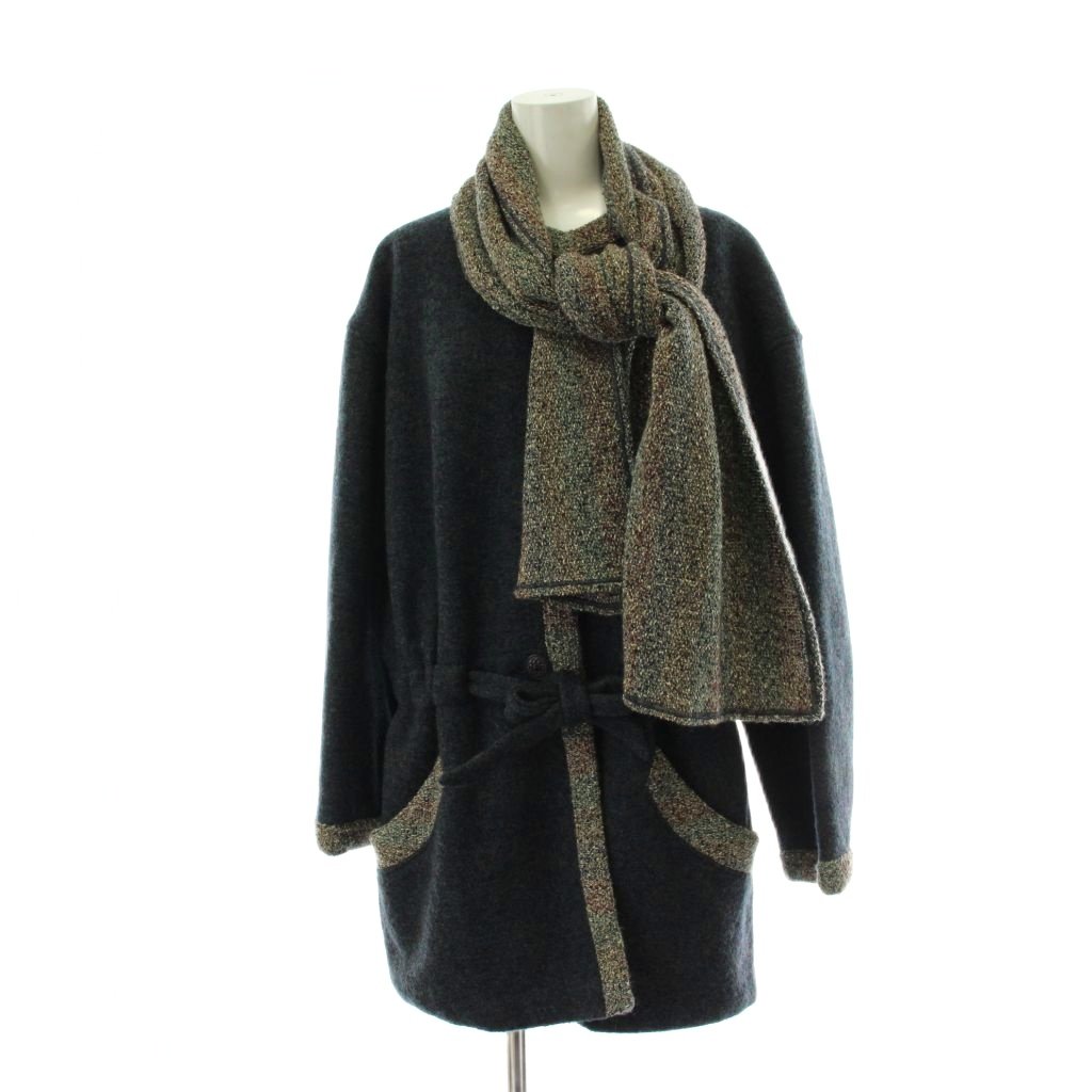 【中古】ミッソーニ MISSONI ニット コート ウール 40 ネイビー 紺 マルチカラー 長袖 ミックスカラー ドローストリングウエスト ミドル丈 /PP ■GY44 レディース 【ベクトル 古着】 260222