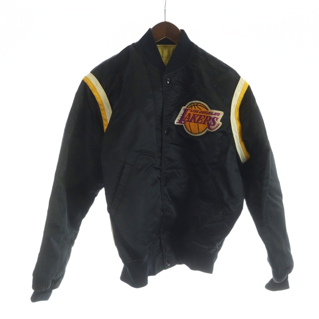 【中古】90s NBA STARTER USA製 レイカーズ Lakers ブルゾン 長袖 シングル 総裏地 M 黒 ブラック ■GY18 /MQ メンズ 【ベクトル 古着】 260223