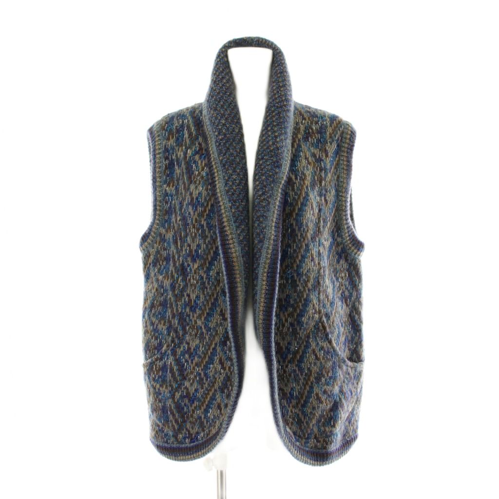 【中古】ミッソーニ MISSONI 編み物 より良い モヘヤ 青 青色 M 総柄 肩かけ色合い ノースリーブ /PP ■GY47 レディース 【ベクター 古着】 260222