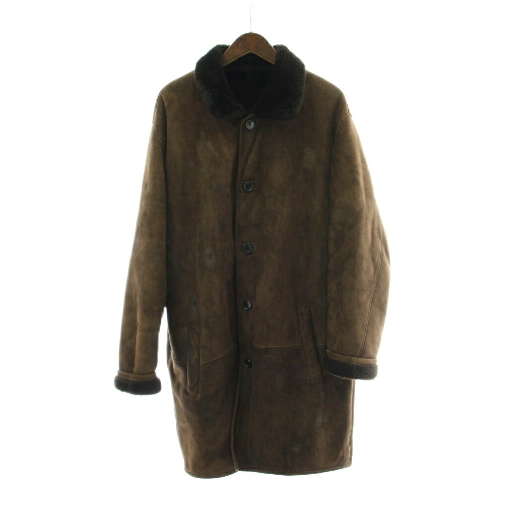 【中古】ロエベ LOEWE ヴィンテージ スペイン製 ムートン コート スエード ロング 50 茶 ブラウン /PP ■GY50 メンズ 【ベクトル 古着】 260303