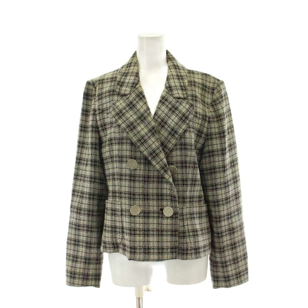 【中古】イヴサンローラン YVES SAINT LAURENT テーラードジャケット 38 グレー 黒 ブラック チェック柄 ダブルブレスト YSLボタン HZF10-521 /PP ■GY50 レディース 【ベクトル 古着】 260222