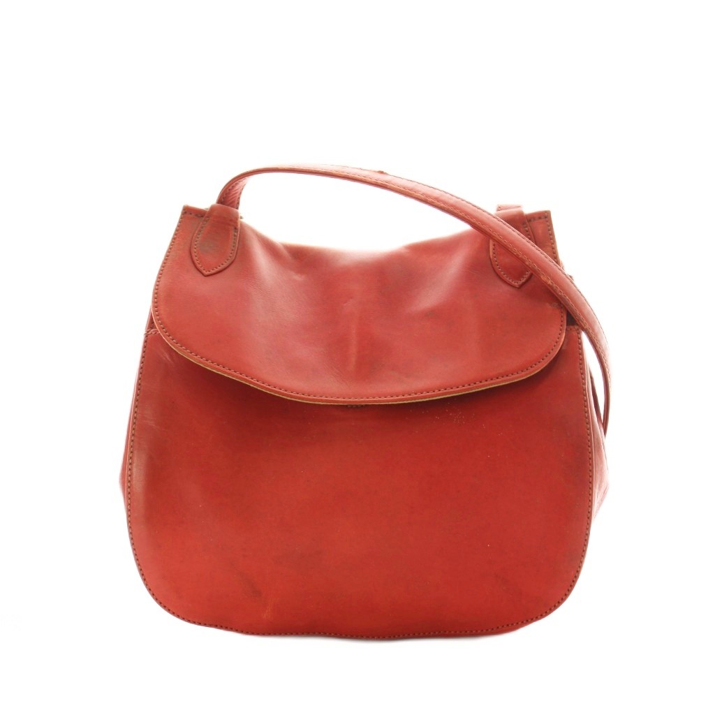 【中古】マーガレットハウエル MARGARET HOWELL ショルダーバッグ レザー 赤 レッド フラップ 型押しロゴ ■GY18 /RI ■OS レディース 【ベクトル 古着】 260306