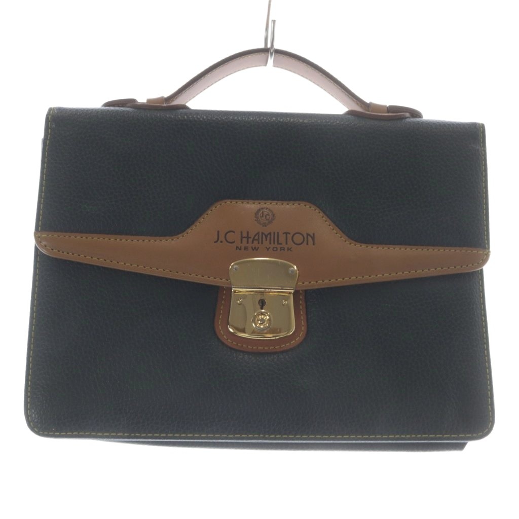 【中古】ジェイシーハミルトン J C HAMILTON ブリーフケース レザー 型押しロゴ 緑 グリーン 茶色 ブラウン /SR ■GY11 メンズ 【ベクトル 古着】 260305