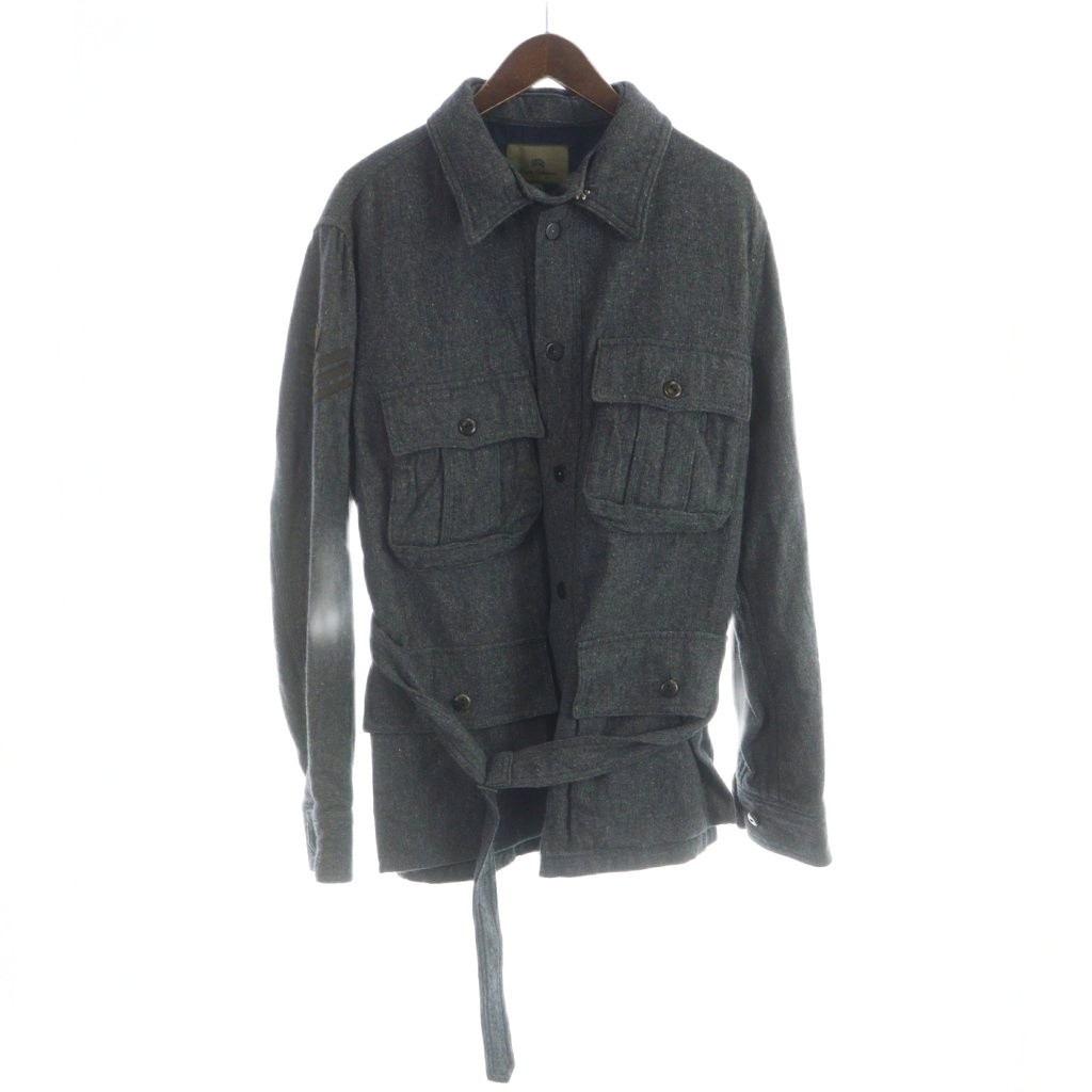 【中古】ナイジェルケーボン NIGEL CABOURN シャツジャケット ウール ベルト 長袖 シングル 総裏地 48 グレー ■GY12 /MQ メンズ 【ベクトル 古着】 260227