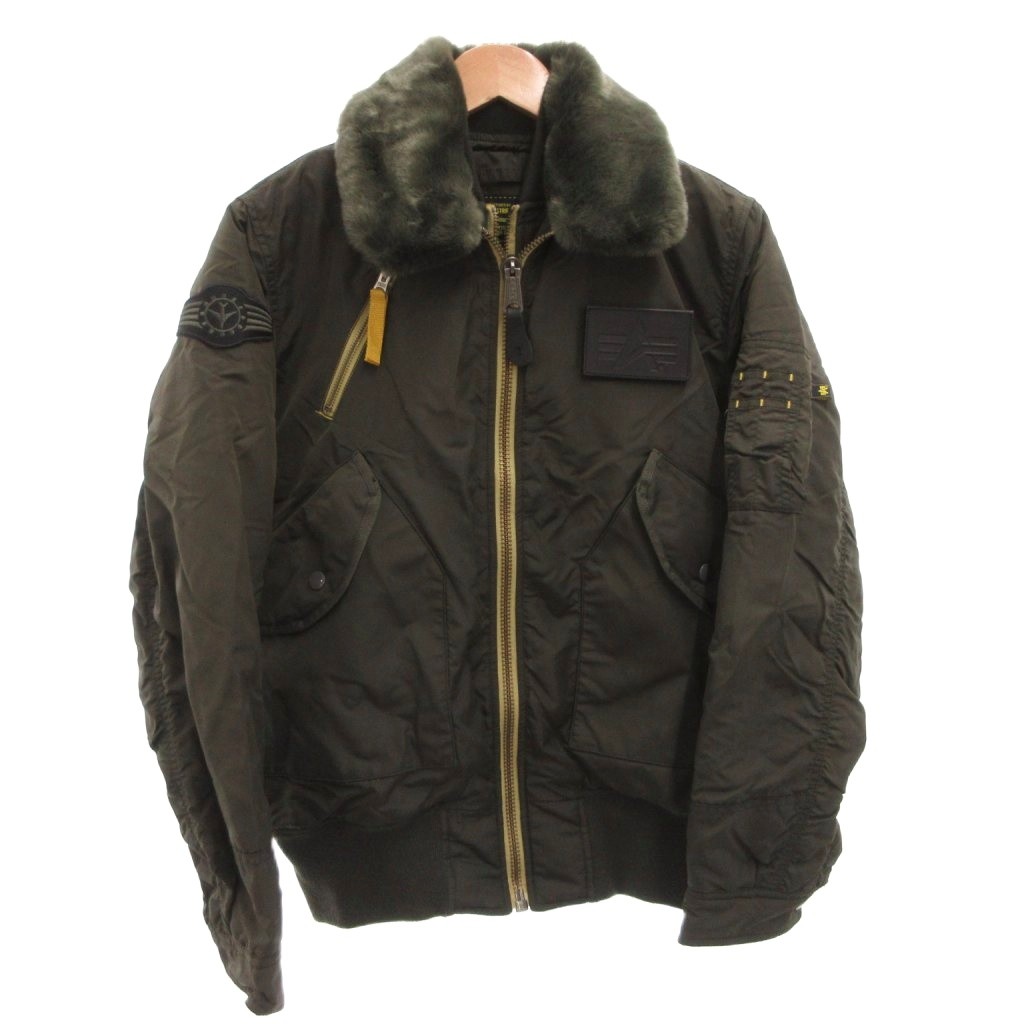 【中古】アルファ ALPHA INDUSTRIES フライトジャケット ブルゾン 襟ボア ロゴ L カーキ TA0610-076 /FF ■GY12 メンズ 【ベクトル 古着】 260325