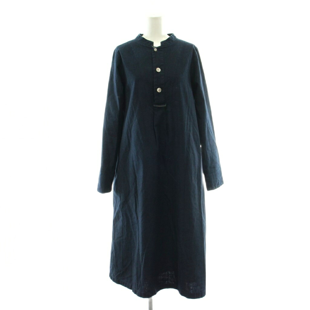 【中古】パラスパレス Pallas Palace ワンピース 3 ネイビー 紺 インディゴ 長袖 スタンドカラー ロング丈 フレアシルエット /PP ■GY12 レディース 【ベクトル 古着】 260226