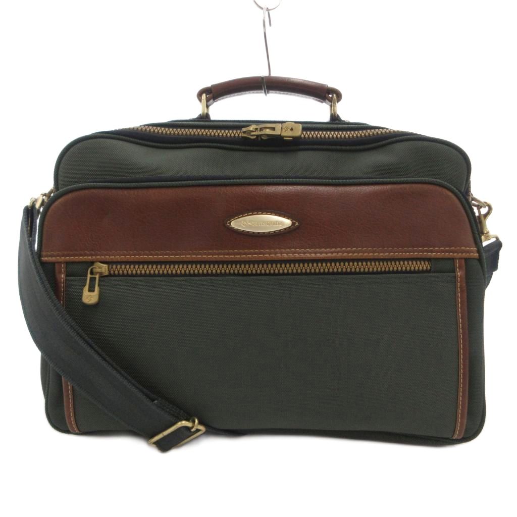 【中古】サムソナイト Samsonite ビジネスバッグ ショルダー 2WAY レザートリム グリーン ブラウン /UO ■GY12 メンズ 【ベクトル 古着】 260307