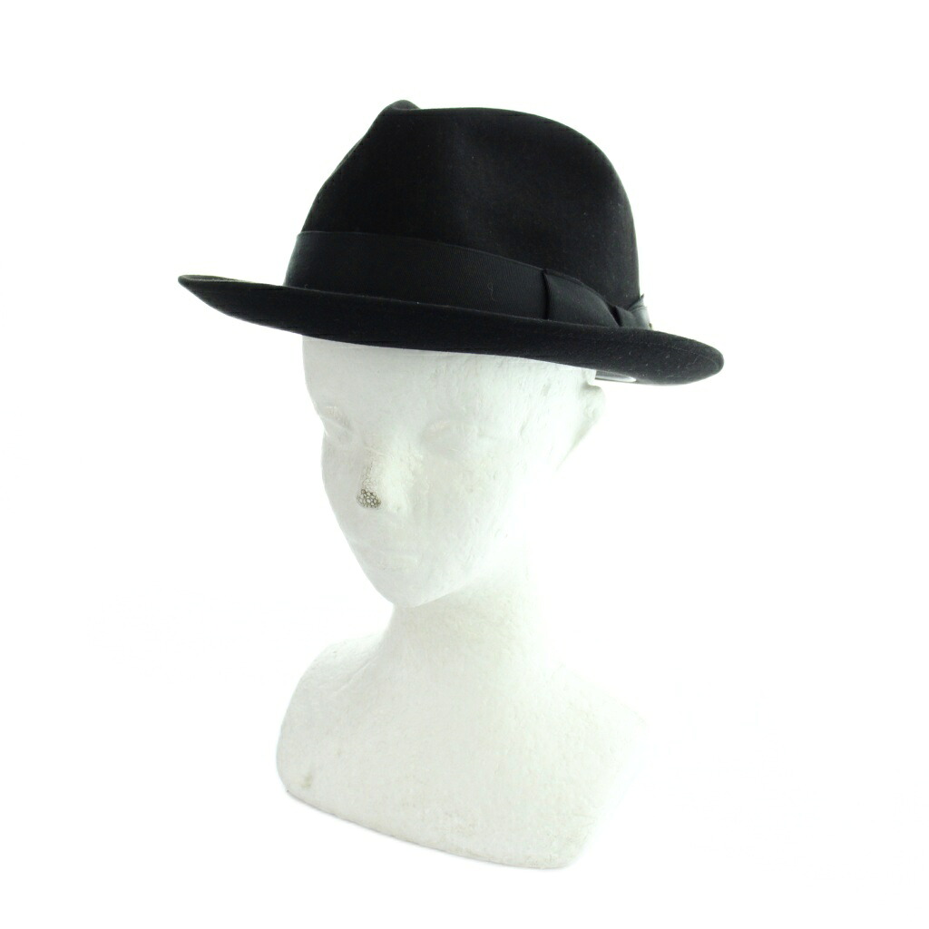 【中古】ノックス KNOX ハット 中折れ帽子 ソフト ロゴ リボン 黒 ブラック ■GY11 /MQ メンズ 【ベクトル 古着】 260306
