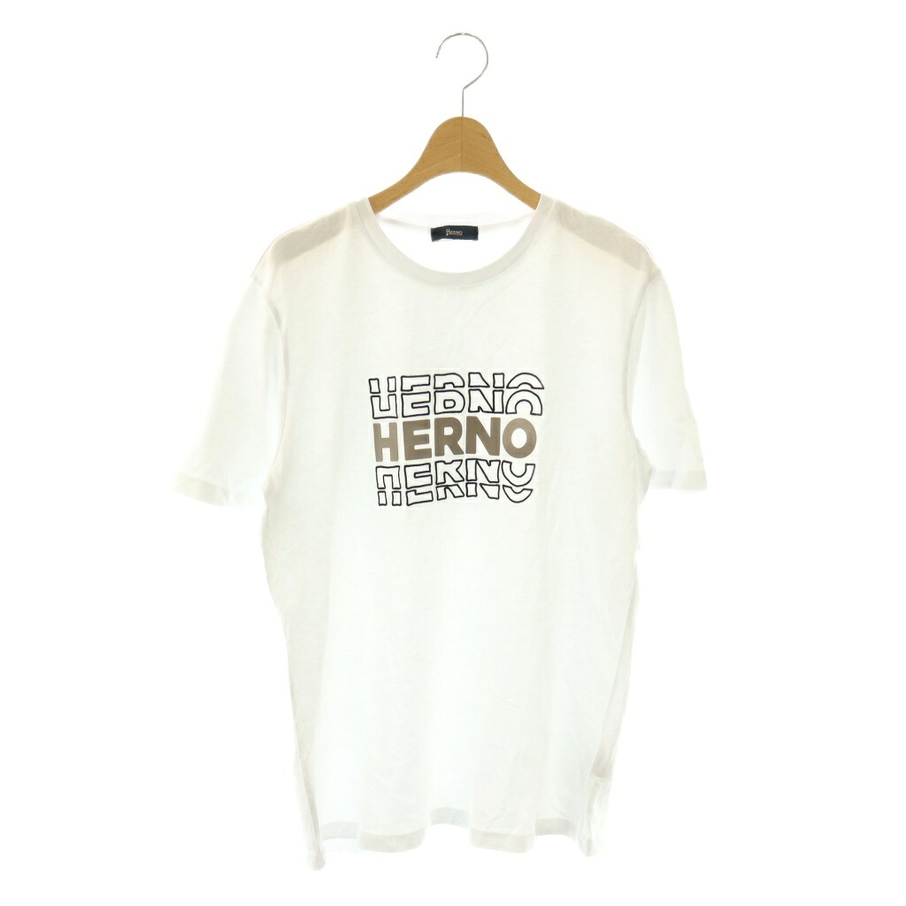 【中古】ヘルノ HERNO Tシャツ カットソー 半袖 ロゴ 48 ホワイト /DF ■GY18 メンズ 【ベクトル 古着】 260305