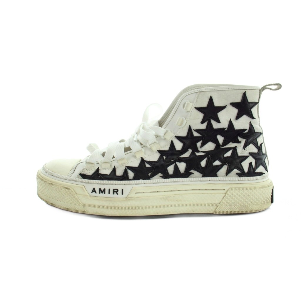 【中古】アミリ AMIRI PF22MFS011 Stars Court Hi スターズコートハイ 厚底スニーカー シューズ 靴 ロゴタイプ ☆AA★ なめし革 帆布 43 白 白いこと ■GY18 /MQ メンズ 【ベクター 古着】 260304