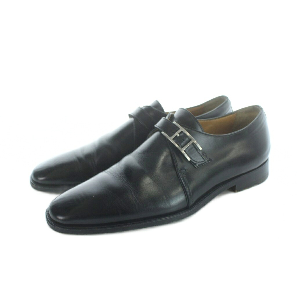 【中古】エルメス HERMES 商行為シューズ モンクストラップ H金具 スクエアトゥ 40 黒 黒いこと ■GY35 /MQ ■OH メンズ 【ベクター 古着】 260315