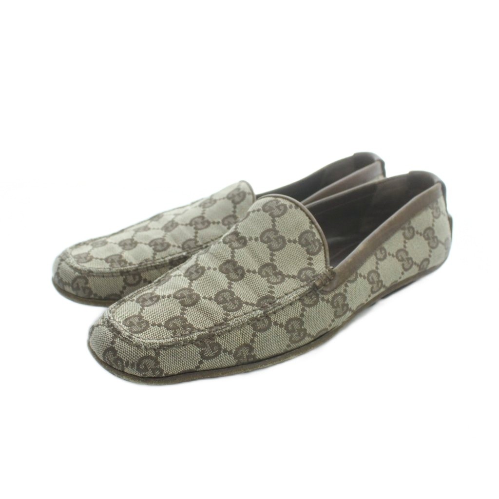 【中古】グッチ GUCCI 091003 ドライビングシューズ スクエアトゥ GG帆布 36 茶 赤銅色 ■GY35 /MQ ■OH レディース 【ベクター 古着】 260315