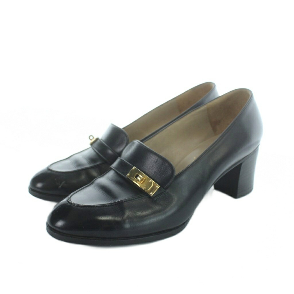 【中古】エルメス HERMES JOHN LOBB ジョンロブ製 パンプス 置き目毛革 ハイヒール なめし革シューズ ケリー金具 37 24 黒 黒いこと ■GY35 /MQ ■OH レディース 【ベクター 古着】 260320