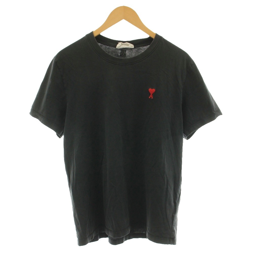 【中古】アミ アレクサンドル マテュッシ ami alexandre mattiussi De Coeur T-shirt Tシャツ カットソー 半袖 クルーネック ロゴ刺繍 L 黒 ブラック BFHJ108 723 /KU ■GY19 メンズ 【ベクトル 古着】 260321