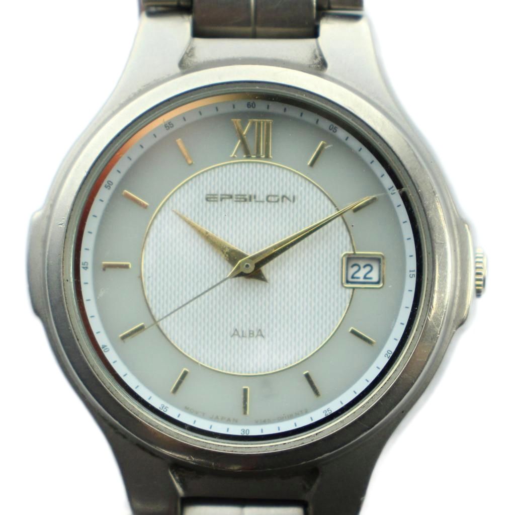 【中古】セイコー SEIKO ALBA アルバ V145-0D70 イプシロン 腕時計 ウォッチ ソーラー カレンダー付き シルバー色 ■GY11 /MQ メンズ 【ベクトル 古着】 260310