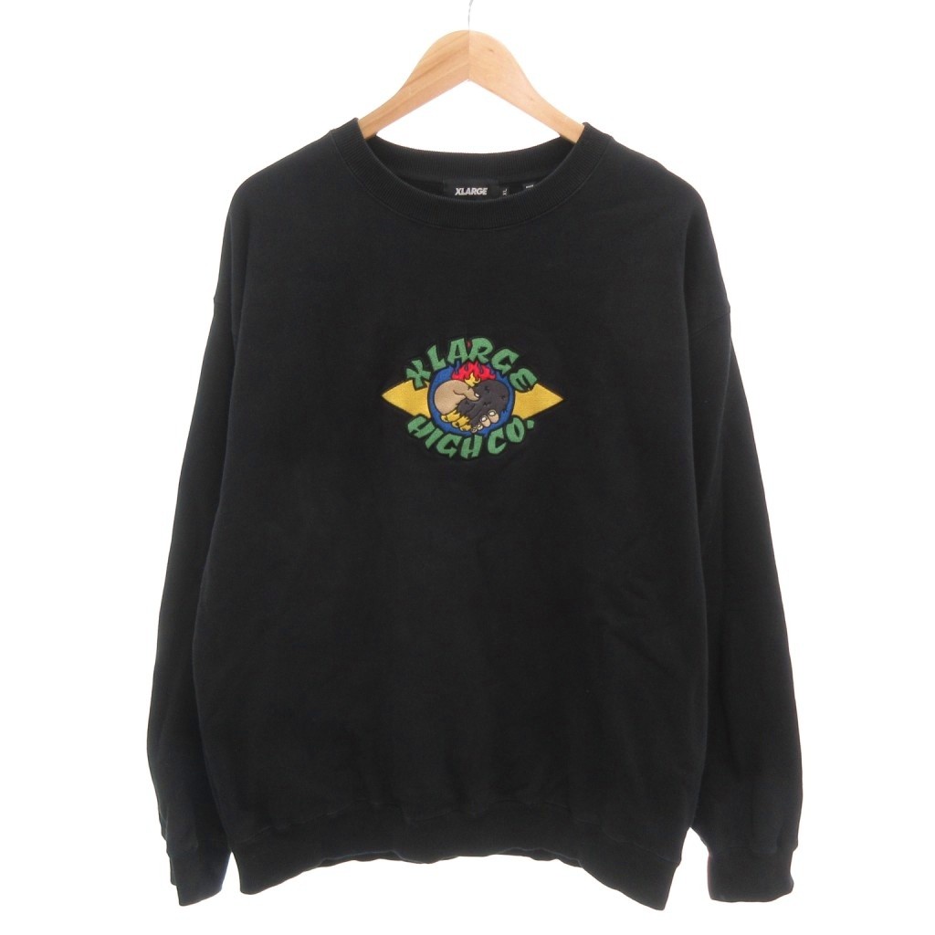 【中古】エクストララージ X-LARGE HIGH COMPANY FLAG CREWNECK SWEAT スウェット トレーナー 刺繍 XL 黒 ブラック /YJ ■GY18 メンズ 【ベクトル 古着】 260321