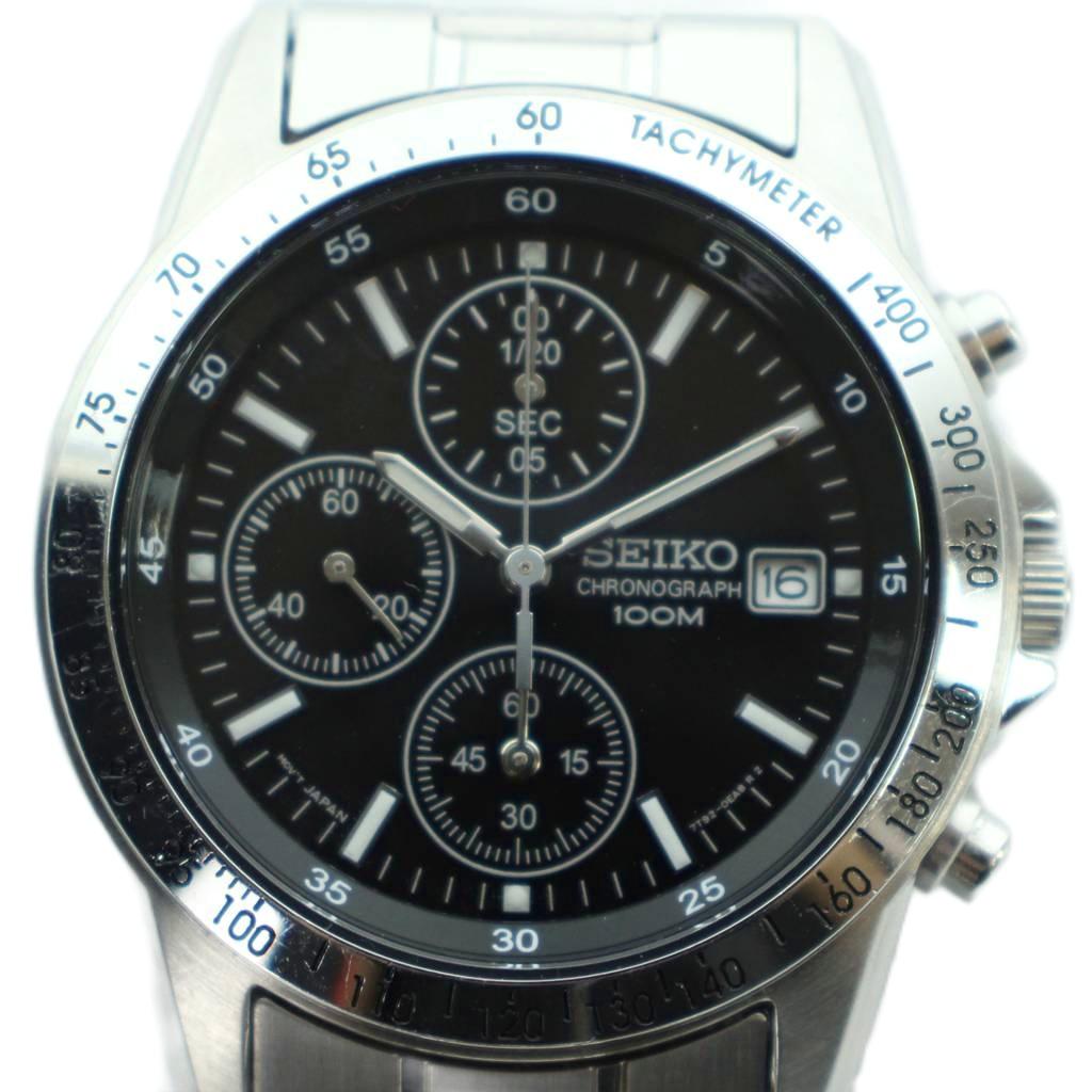 【中古】セイコー SEIKO 7T92-0DW0 腕時計 ウォッチ クォーツ クロノグラフ デイト カレンダー付き 黒文字盤 シルバー色 ■GY18 /MQ メンズ 【ベクトル 古着】 260307