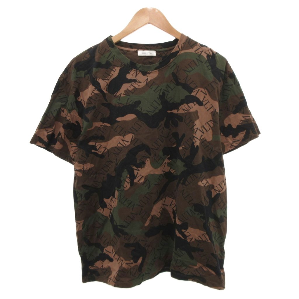 【中古】ヴァレンティノ ヴァレンチノ VALENTINO Tシャツ 半袖 カモフラ 迷彩柄 ロゴ 総柄 M 茶 ブラウン /JS ■GY11 メンズ 【ベクトル 古着】 260319
